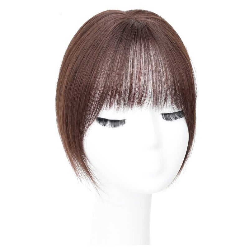 LesafeV Middle Part Silk Part Base Human Hair Topper 7x10cm Crown Straight Clip in Hairpiece with Wispy Fringe 20cm Medium Brown - Image 3